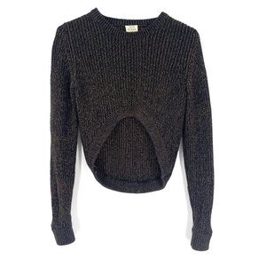 Torn Ronny Kobo Long Sleeve Metallic Knit High Low Crewneck Long Sleeve Sweater